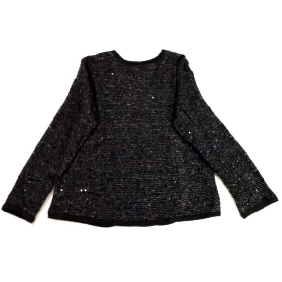 NY Collection Black Collarless Open Front Sequined Boucle Blazer Women Large NWT - Picture 7 of 9